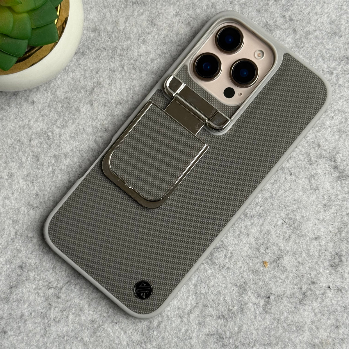 iPhone 16 Series Metal Camera Cap Stand Case Cover (Gray)