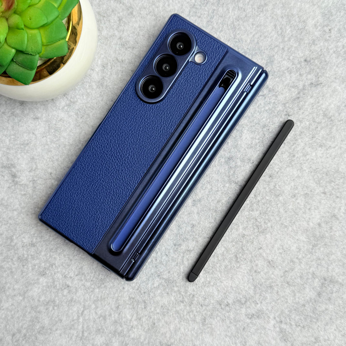 Samsung Galaxy Z Fold 5 Leather Plating front Glass Protected Hinge Case Folding Cover