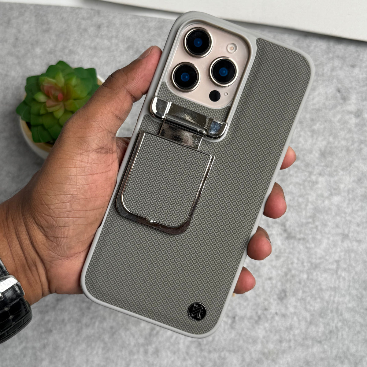 iPhone 16 Series Metal Camera Cap Stand Case Cover (Gray)