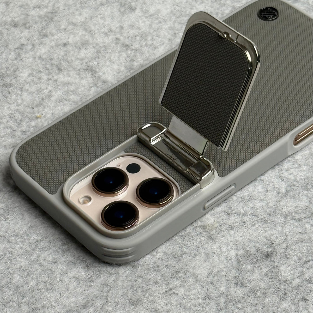 iPhone 16 Series Metal Camera Cap Stand Case Cover (Gray)