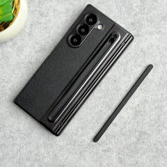 Samsung Galaxy Z Fold 5 Leather Plating front Glass Protected Hinge Case Folding Cover