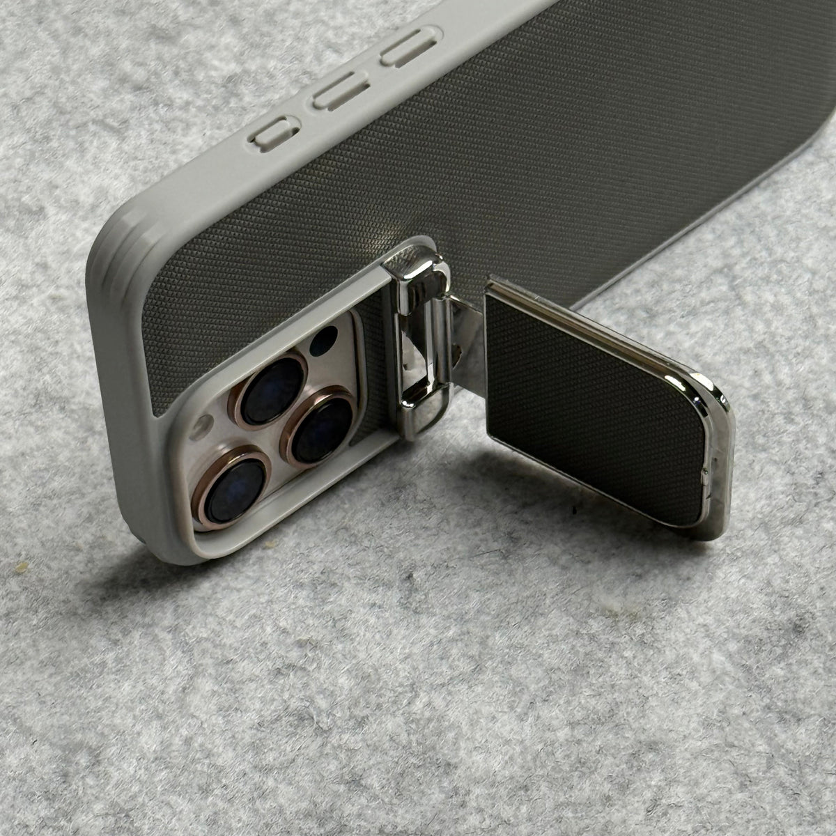 iPhone 16 Series Metal Camera Cap Stand Case Cover (Gray)