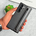 Samsung Galaxy Z Fold 5 Leather Plating front Glass Protected Hinge Case Folding Cover