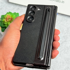 Samsung Galaxy Z Fold 6 Leather Plating front Glass Protected Hinge Case Folding Cover