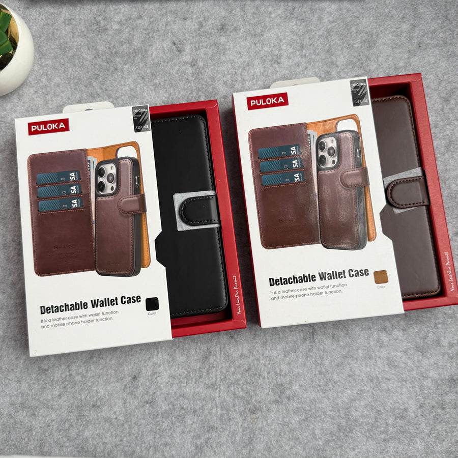 Samsung Galaxy S25 Edge Leather Flip 2 in 1 Detachable Front and Back Wallet Case Cover