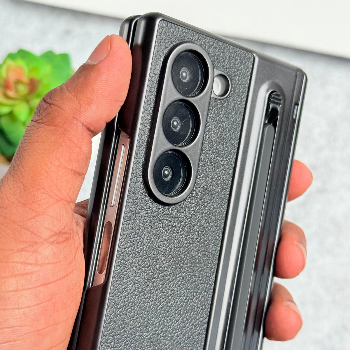 Samsung Galaxy Z Fold 5 Leather Plating front Glass Protected Hinge Case Folding Cover