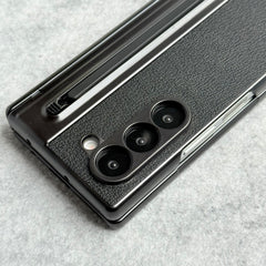 Samsung Galaxy Z Fold 5 Leather Plating front Glass Protected Hinge Case Folding Cover