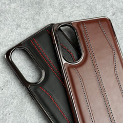 Samsung Galaxy S25 Edge PU Leather Stitch Chrome Case Cover