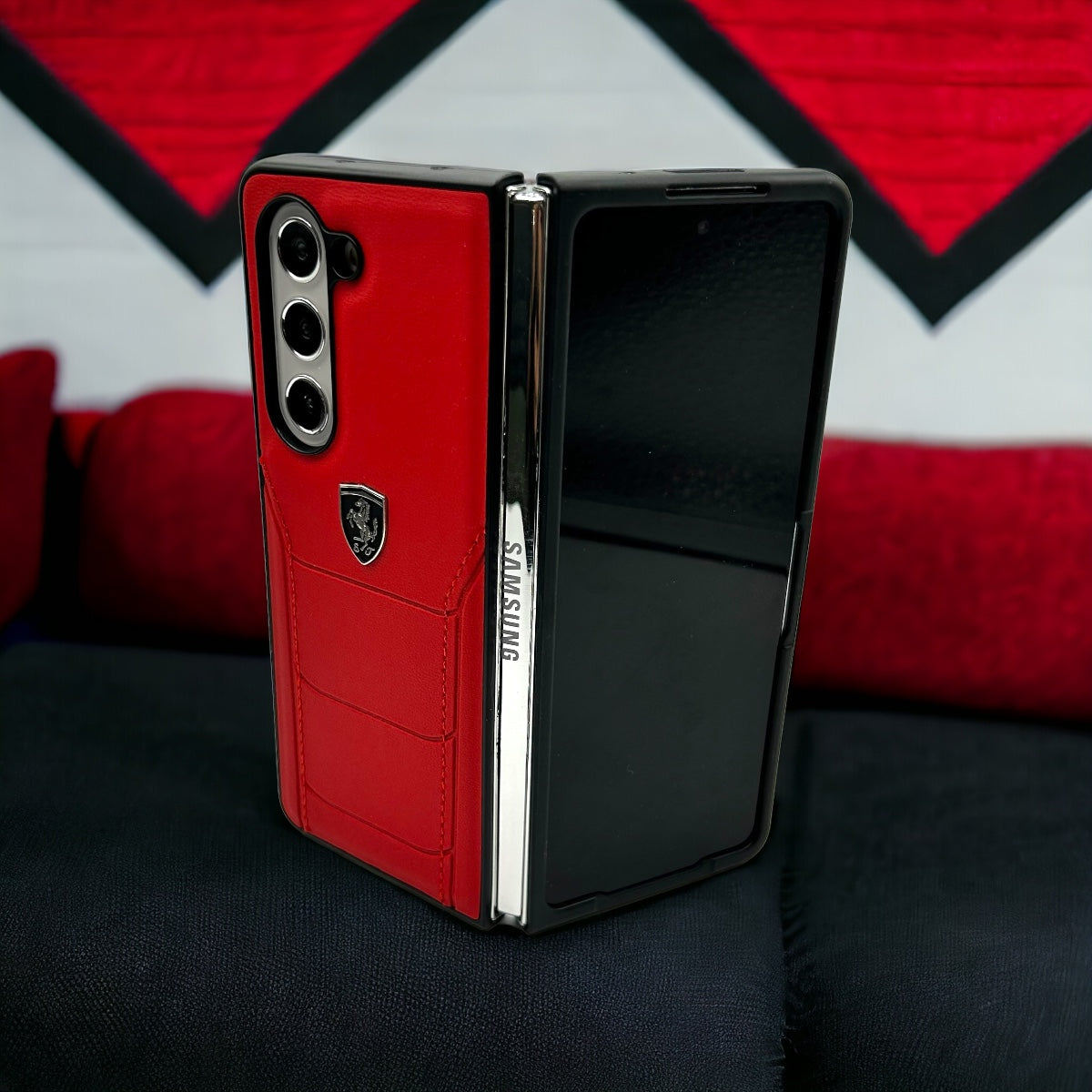 Samsung Galaxy Z Fold FR Stitched PU Leather Case Cover (Red