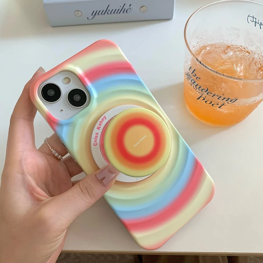 iPhone Rainbow Pattern With Magsafe Holder Magnetic Wireless Charging Phone Cover Case