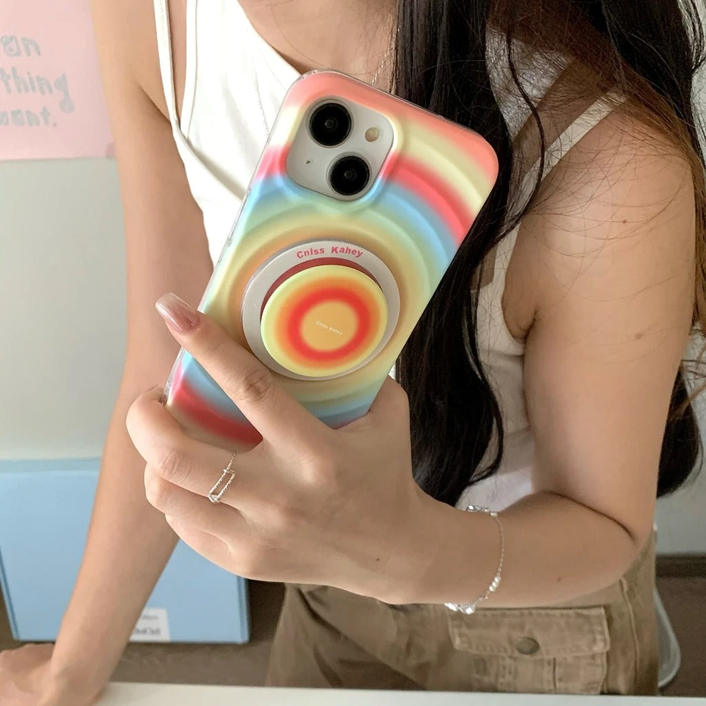 iPhone Rainbow Pattern With Magsafe Holder Magnetic Wireless Charging Phone Cover Case