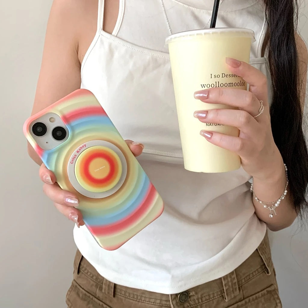 iPhone Rainbow Pattern With Magsafe Holder Magnetic Wireless Charging Phone Cover Case