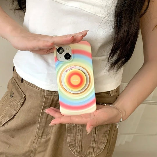 iPhone Rainbow Pattern With Magsafe Holder Magnetic Wireless Charging Phone Cover Case