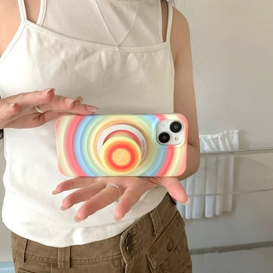 iPhone Rainbow Pattern With Magsafe Holder Magnetic Wireless Charging Phone Cover Case