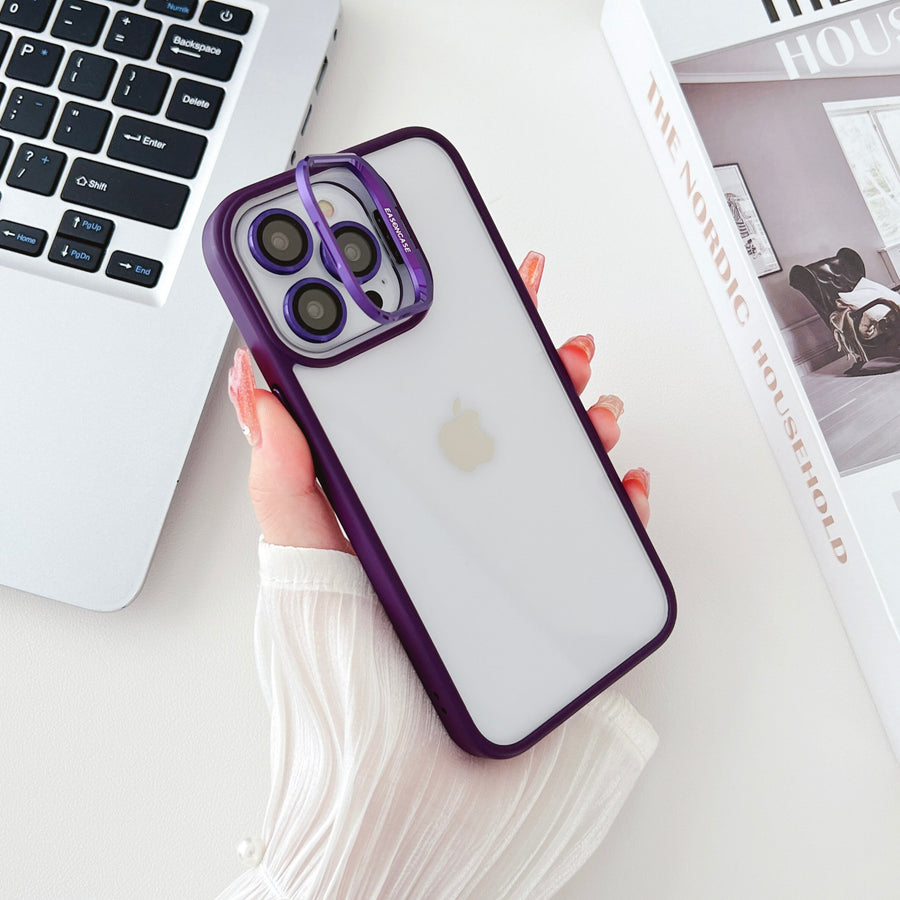 iPhone 15 Series Hollow Flipping Lens Bracket Case Cover ( Deep Purple )