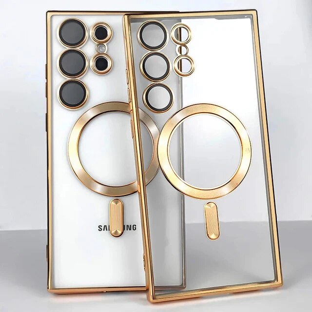 Samsung Galaxy S24 Ultra Magsafe Magnetic Transparent Phone Case With Lens Protector (Golden)