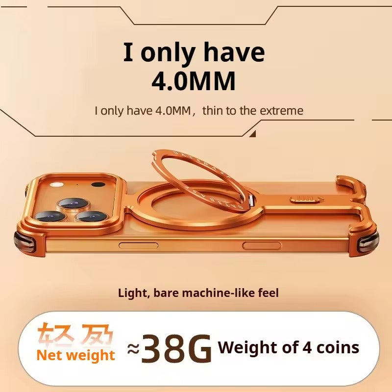 iPhone 17 Pro Max Metal Frameless Bumper Case | Blue Aluminum Protective Cover with 360° Rotating Stand