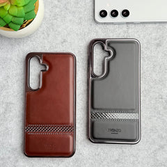 Samsung Galaxy S25 Plus Textured Stripe PU Leather Side Chrome Case Cover