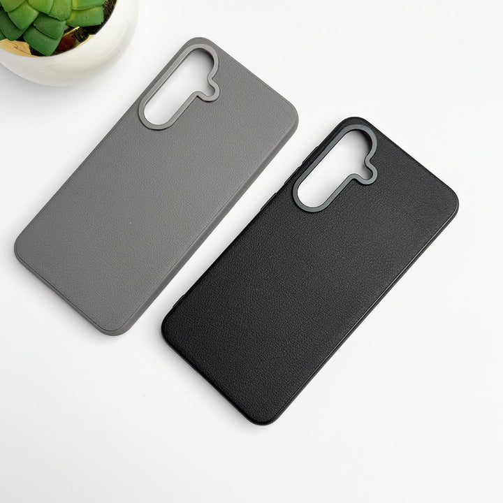 Samsung Galaxy S24 Leather Texture Case Cover With Metal Camera Bumper