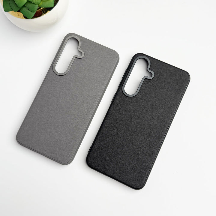 Samsung Galaxy S24 Leather Texture Case Cover With Metal Camera Bumper
