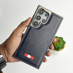 Samsung Galaxy Ultra Series Textured PU Leather Side Chrome Case Cover