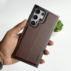 Samsung Galaxy S25 Ultra PU Leather Middle Stitch Side Chrome Case Cover