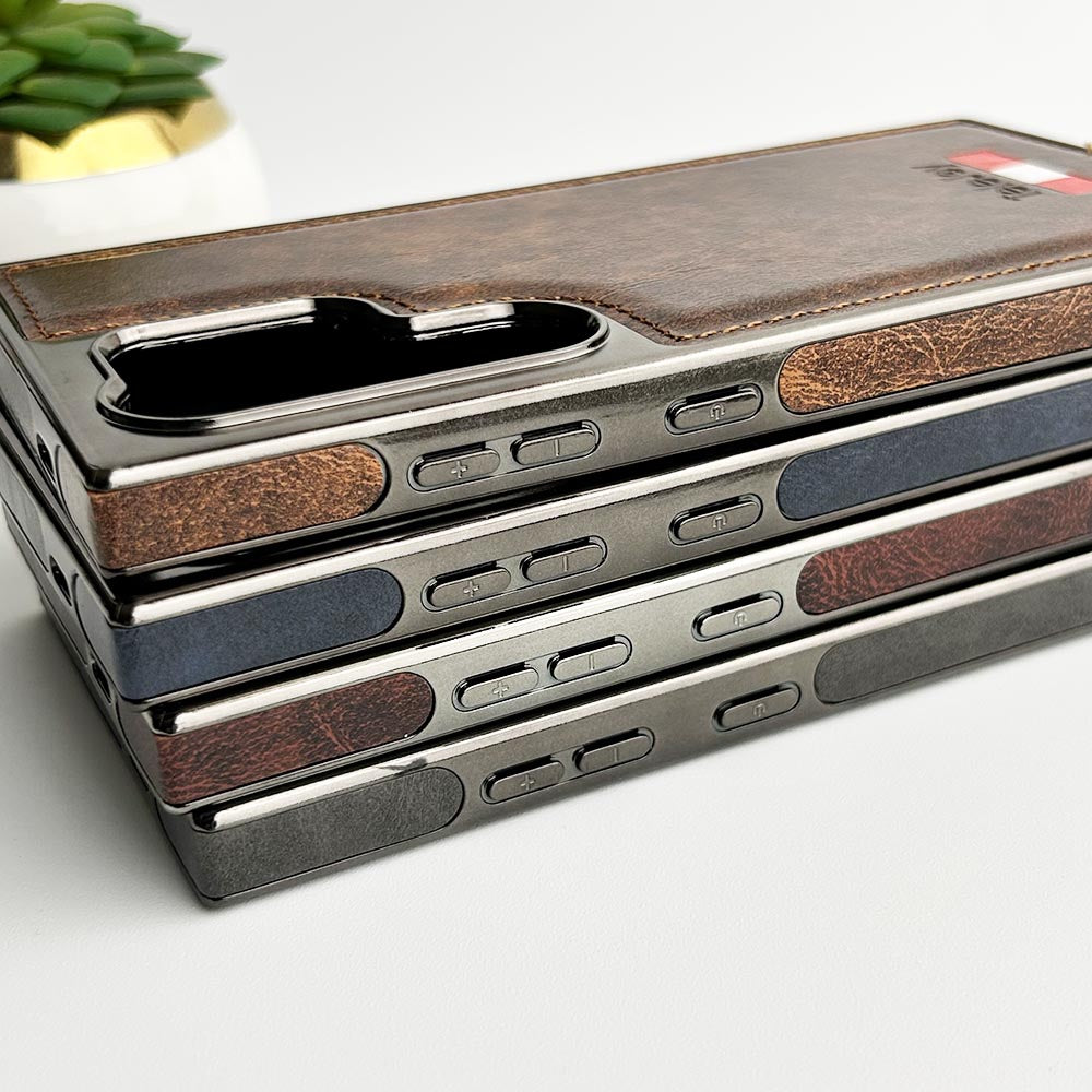 Samsung Galaxy Ultra Series Textured PU Leather Side Chrome Case Cover
