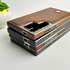 Samsung Galaxy Ultra Series Textured PU Leather Side Chrome Case Cover