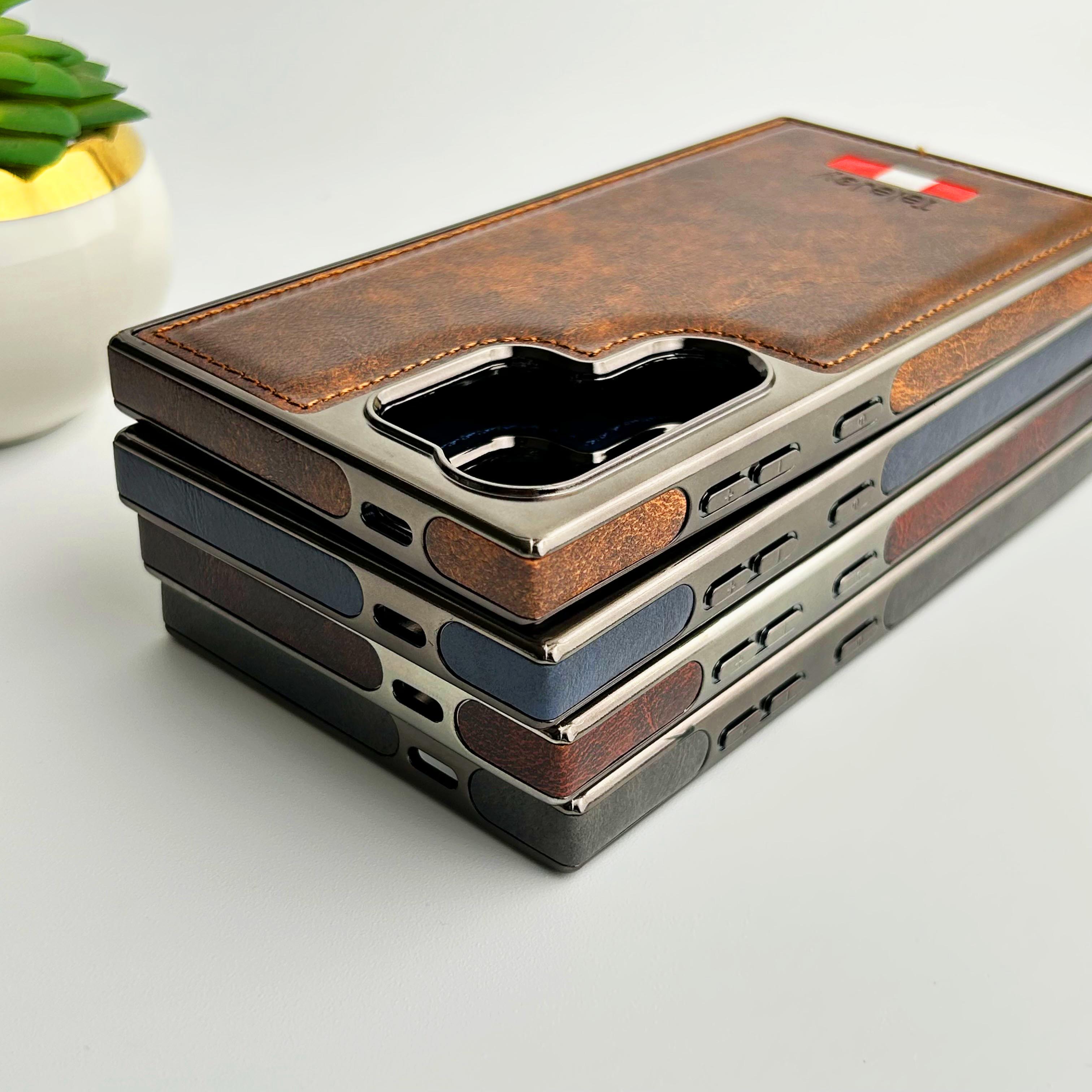 Samsung Galaxy Ultra Series Textured PU Leather Side Chrome Case Cover