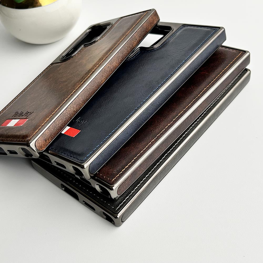 Samsung Galaxy Ultra Series Textured PU Leather Side Chrome Case Cover