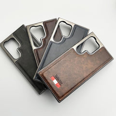 Samsung Galaxy Ultra Series Textured PU Leather Side Chrome Case Cover