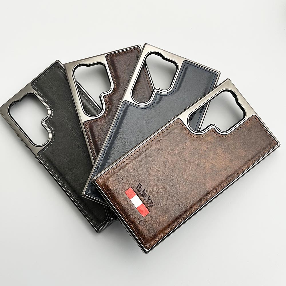 Samsung Galaxy Ultra Series Textured PU Leather Side Chrome Case Cover