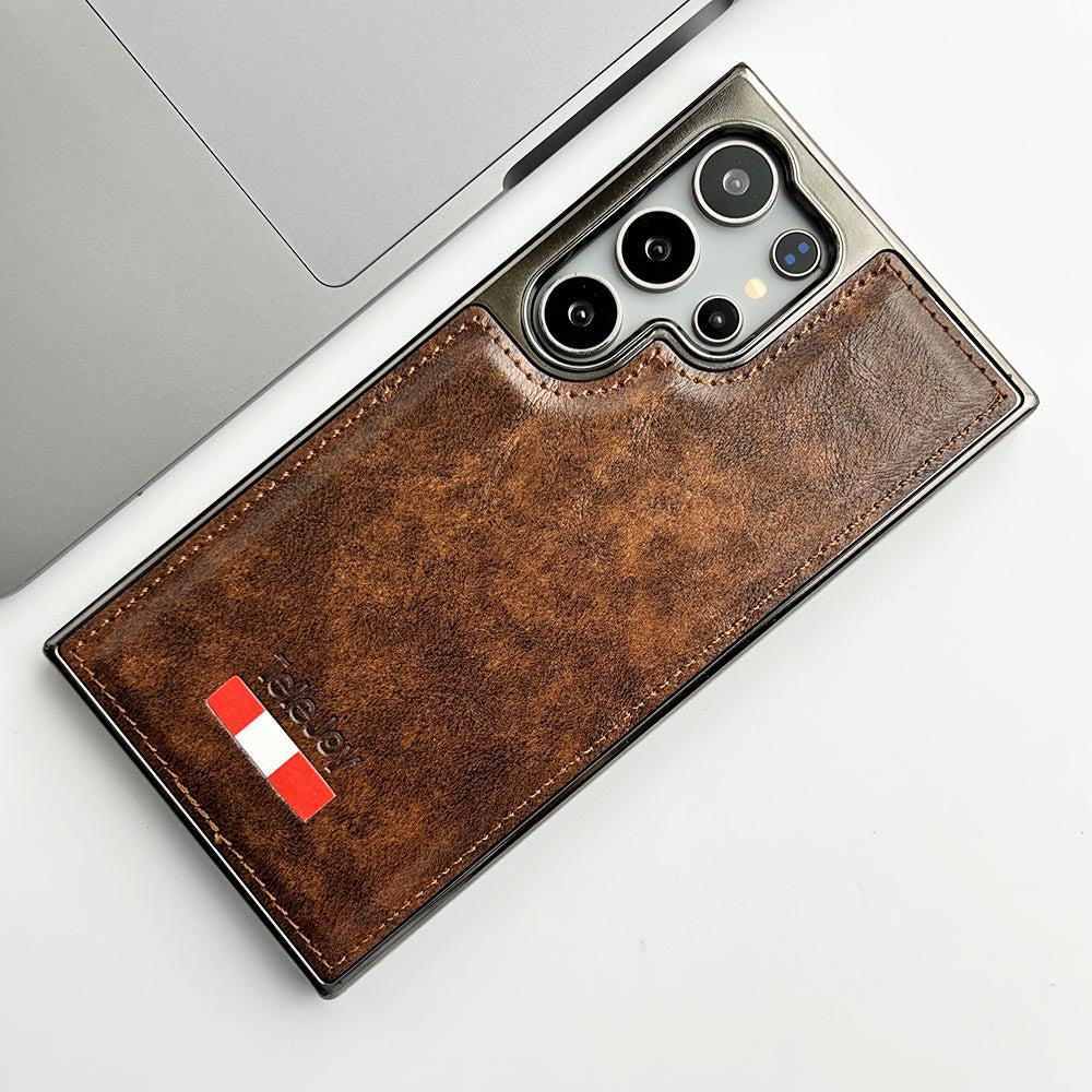 Samsung Galaxy Ultra Series Textured PU Leather Side Chrome Case Cover