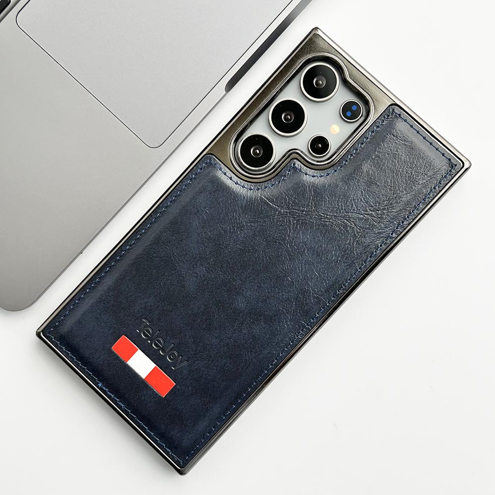 Samsung Galaxy Ultra Series Textured PU Leather Side Chrome Case Cover