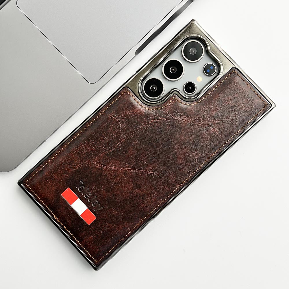 Samsung Galaxy Ultra Series Textured PU Leather Side Chrome Case Cover