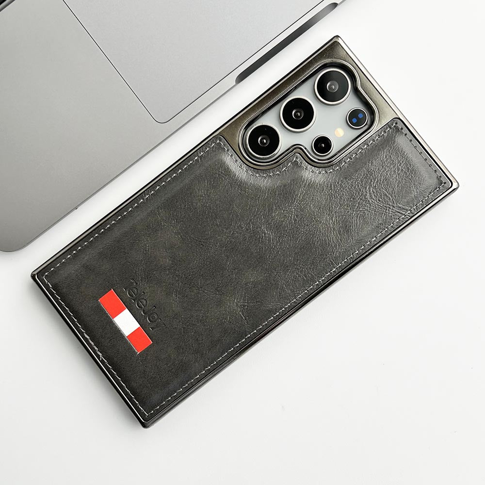 Samsung Galaxy Ultra Series Textured PU Leather Side Chrome Case Cover