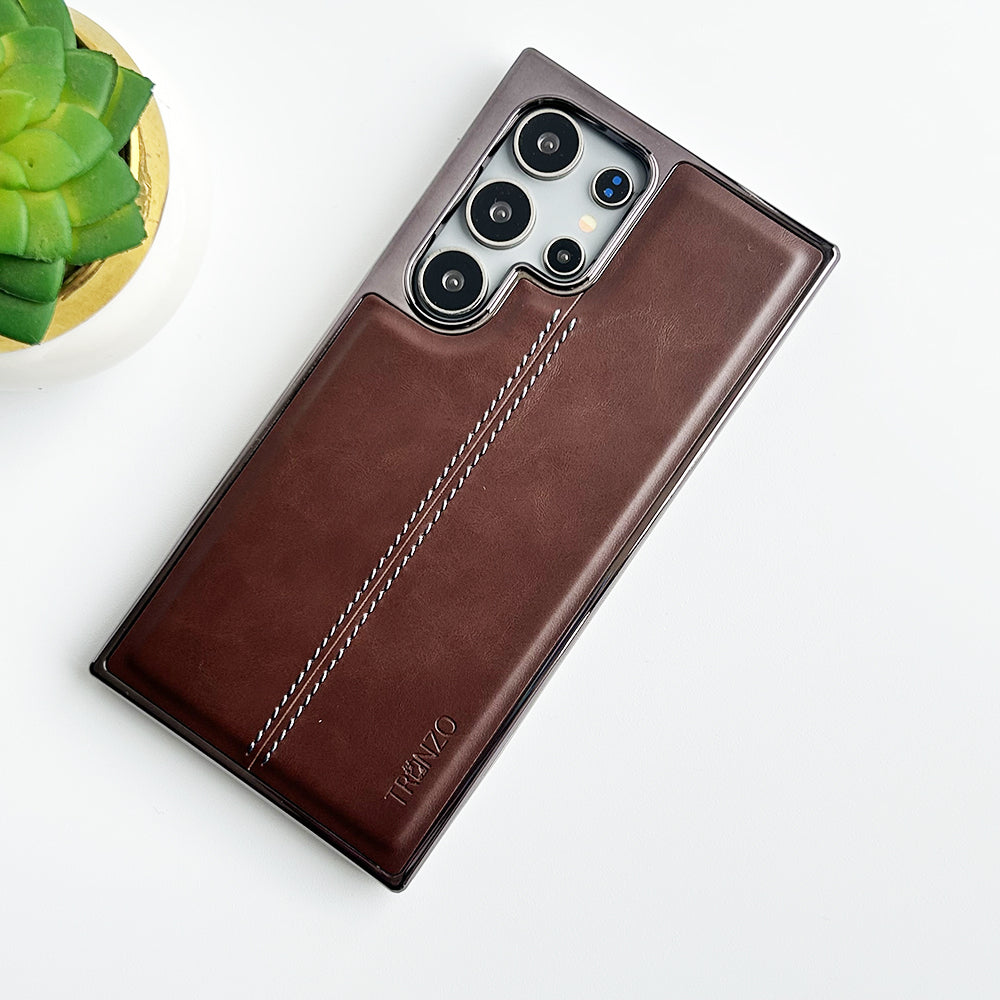 Samsung Galaxy S24 Ultra PU Leather Middle Stitch Side Chrome Case Cover