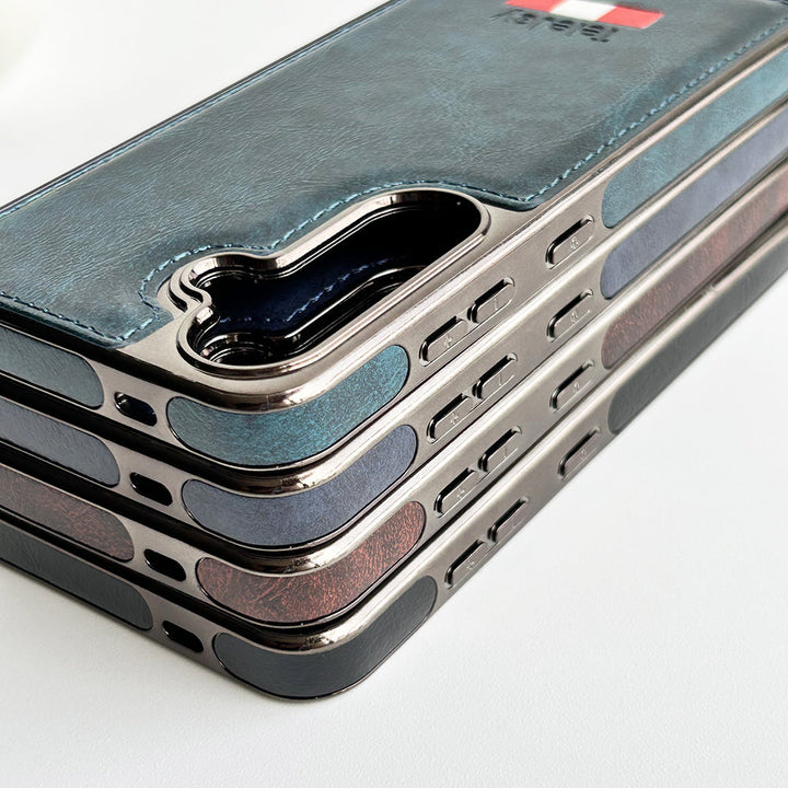 Samsung Galaxy S24 Textured PU Leather Side Chrome Case Cover
