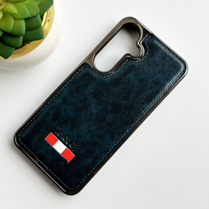 Samsung Galaxy S24 Textured PU Leather Side Chrome Case Cover