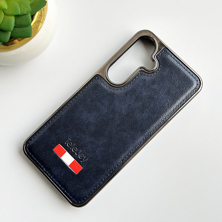 Samsung Galaxy S24 Textured PU Leather Side Chrome Case Cover