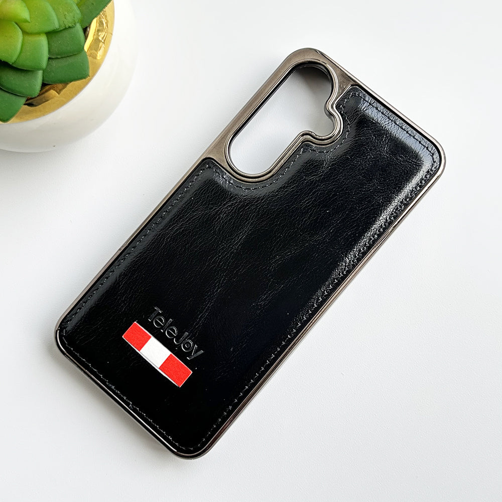 Samsung Galaxy S24 Textured PU Leather Side Chrome Case Cover