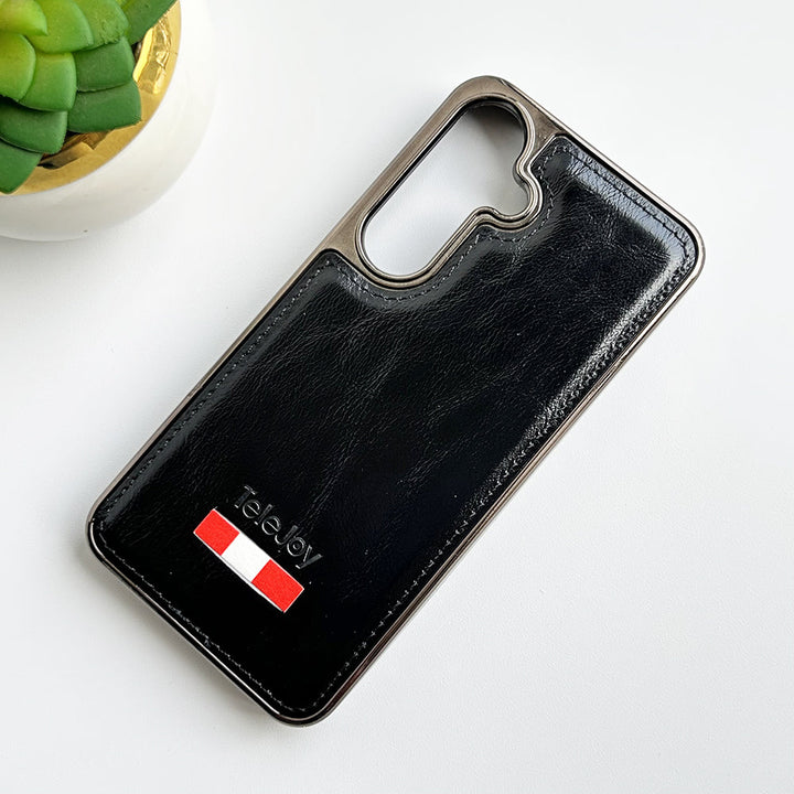 Samsung Galaxy S24 Textured PU Leather Side Chrome Case Cover