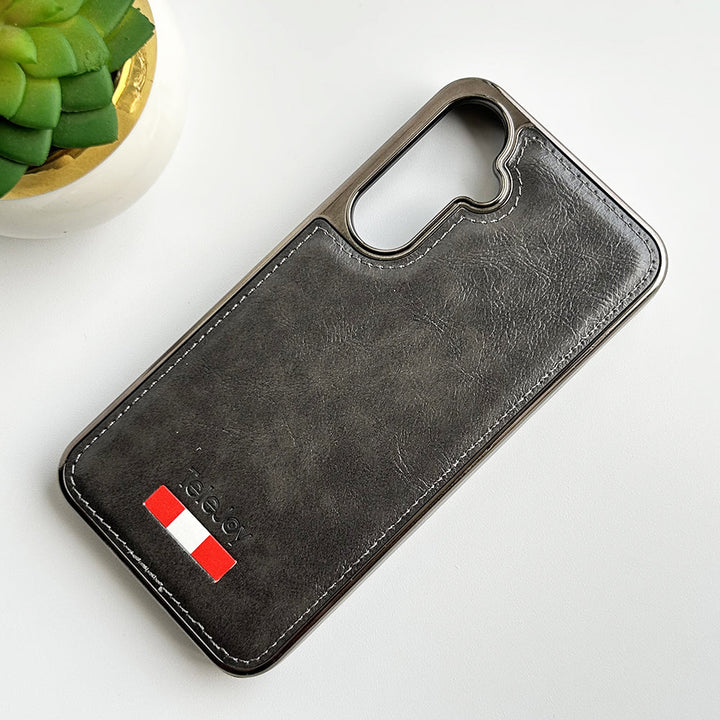 Samsung Galaxy S24 Textured PU Leather Side Chrome Case Cover