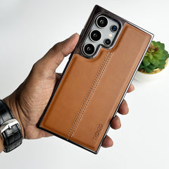 Samsung Galaxy S25 Ultra PU Leather Middle Stitch Side Chrome Case Cover