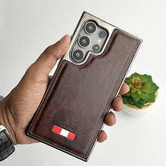 Samsung Galaxy Ultra Series Textured PU Leather Side Chrome Case Cover