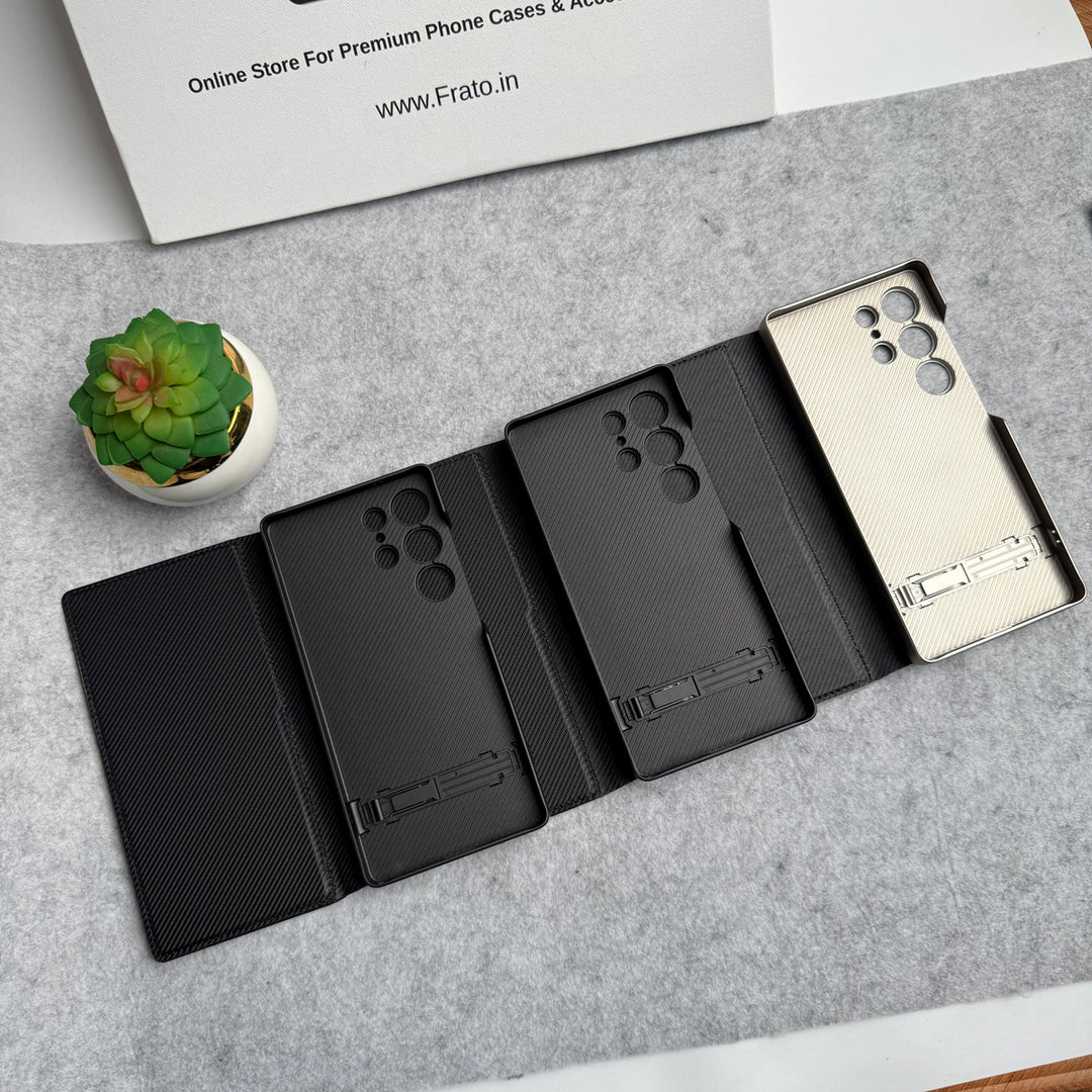 Samsung Galaxy S24 Ultra Flip Leather Bracket Card Holder Kick Stand Case