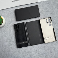 Samsung Galaxy S24 Ultra Flip Leather Bracket Card Holder Kick Stand Case