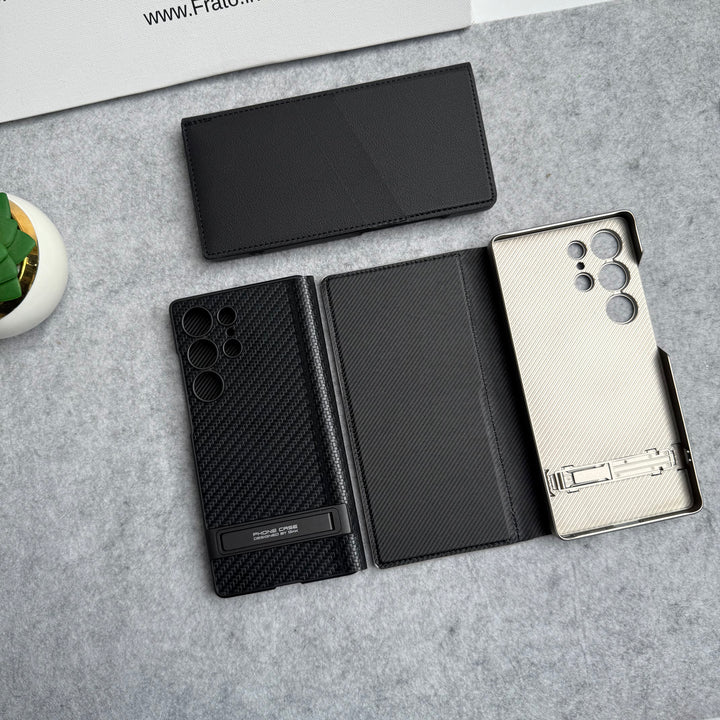 Samsung Galaxy S24 Ultra Flip Leather Bracket Card Holder Kick Stand Case