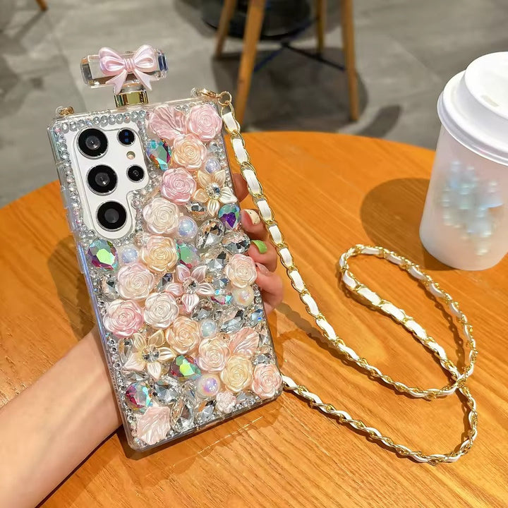 Samsung Galaxy S24 Ultra Perfume Rhinestone Diamond Design Sling Girly Cover