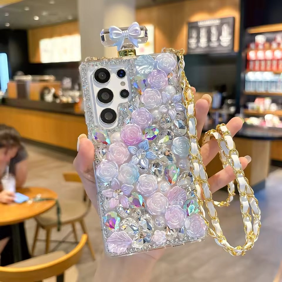 Samsung Galaxy S24 Ultra Perfume Rhinestone Diamond Design Sling Girly Cover